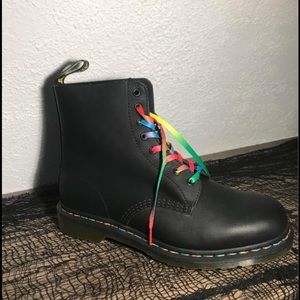 Black Dr. Marten Boots With Rainbow Stitching